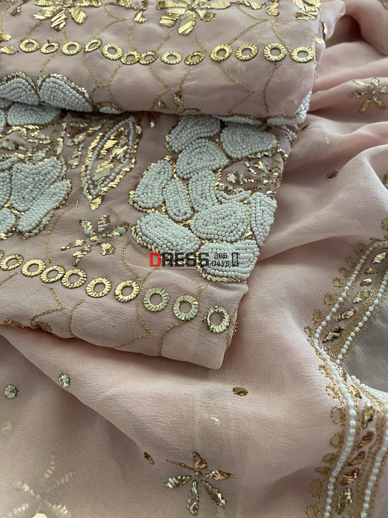 Masterpiece Pastel Pink Kamdani & Pearl Suit Chikankari Suits