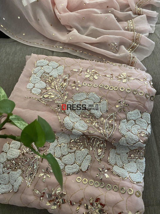 Masterpiece Pastel Pink Kamdani & Pearl Suit Chikankari Suits