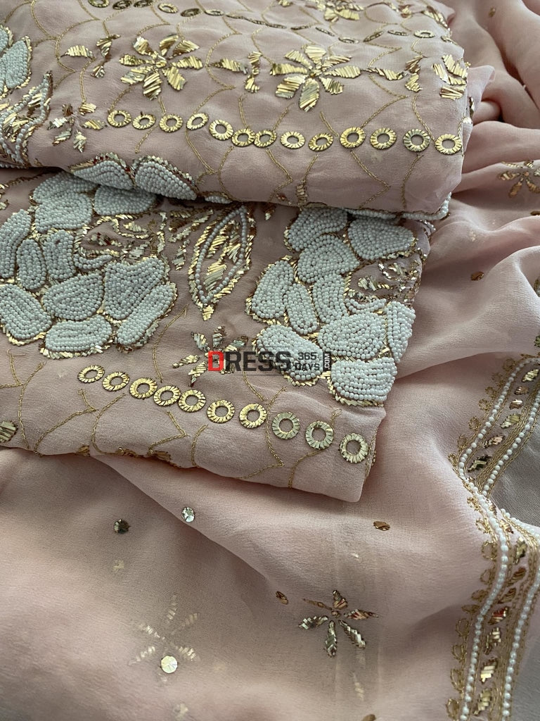 Masterpiece Pastel Pink Kamdani & Pearl Suit Chikankari Suits
