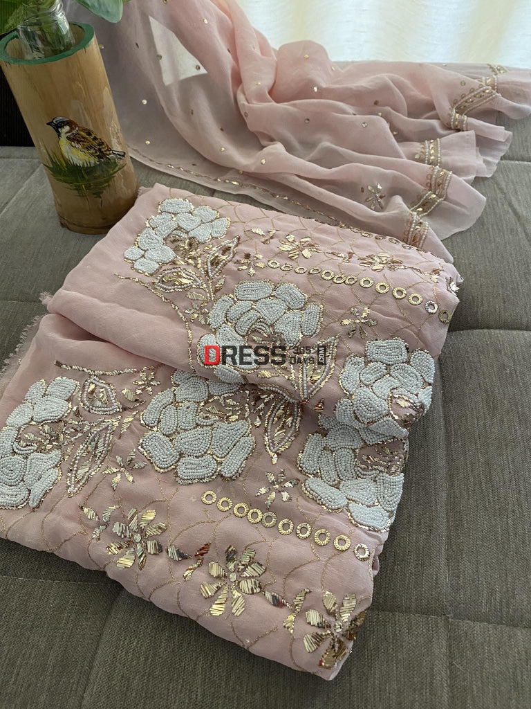 Masterpiece Pastel Pink Kamdani & Pearl Suit Chikankari Suits