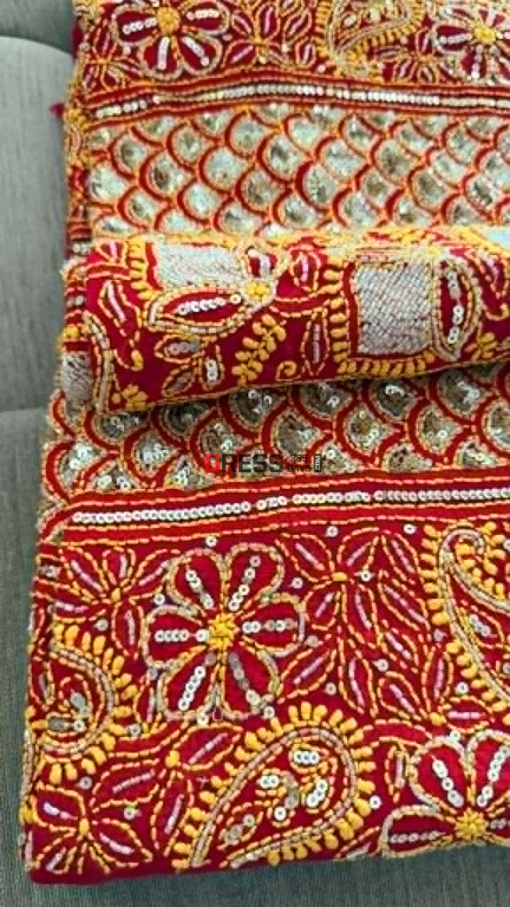 Masterpiece Red Cut Dana Sequin Chikankari Suit (Kurta & Dupatta) - Chikankari Suits