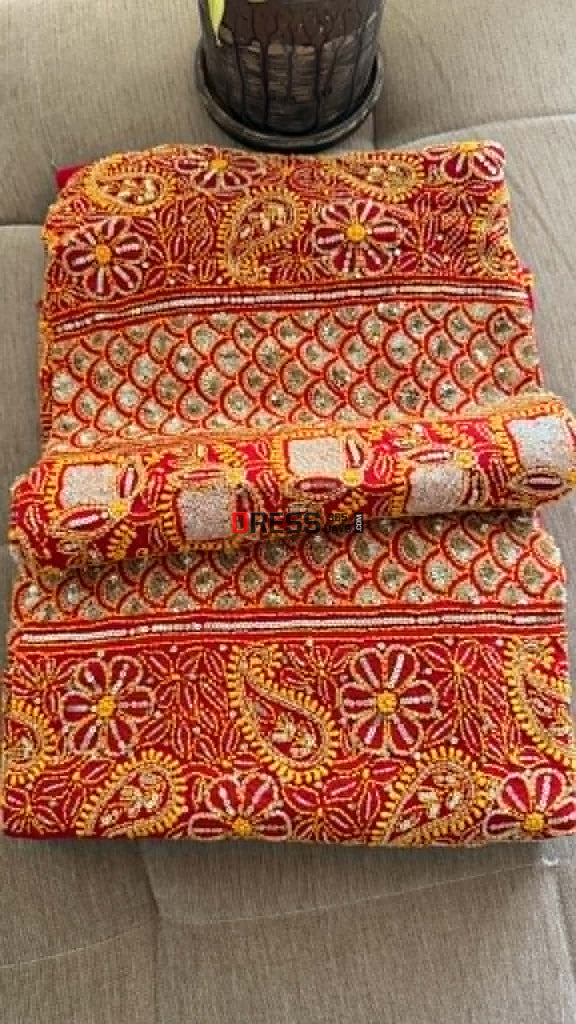 Masterpiece Red Cut Dana Sequin Chikankari Suit (Kurta & Dupatta) - Chikankari Suits