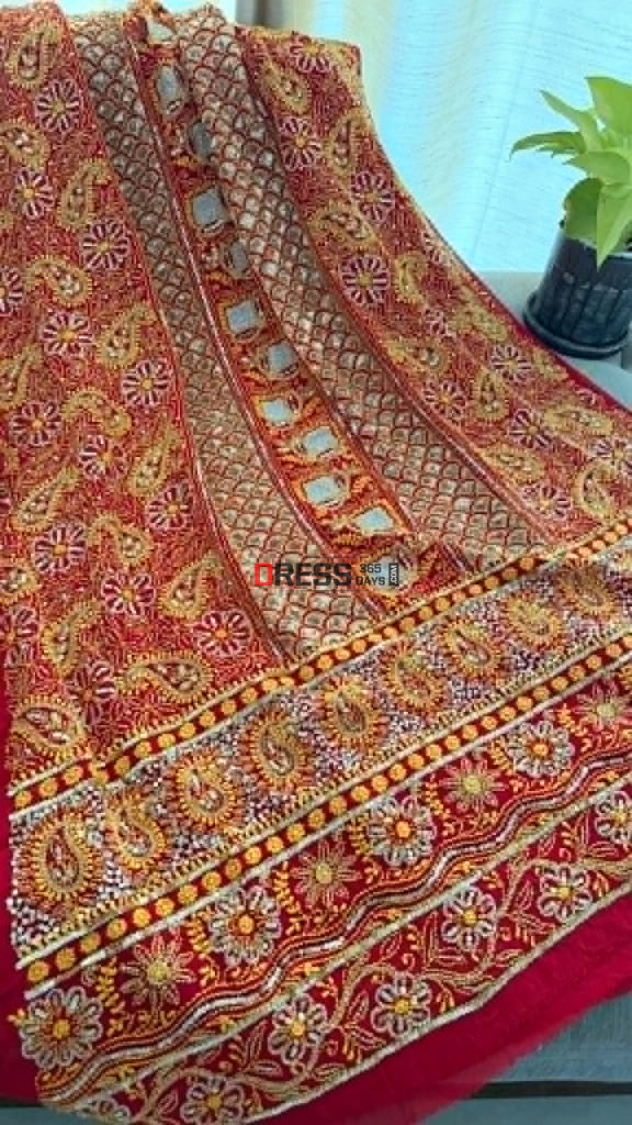 Masterpiece Red Cut Dana Sequin Chikankari Suit (Kurta & Dupatta) - Chikankari Suits