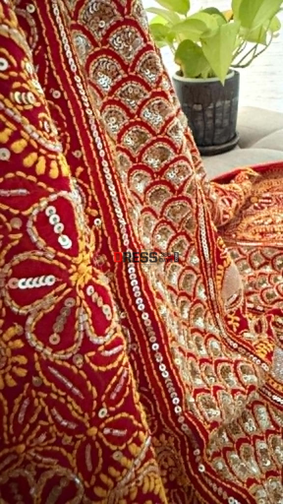 Masterpiece Red Cut Dana Sequin Chikankari Suit (Kurta & Dupatta) - Chikankari Suits