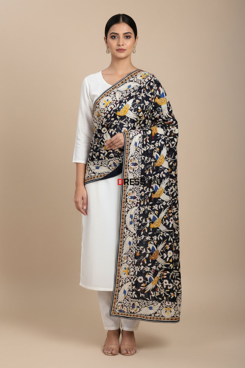Pre Order Black Multicolour Parsi Gara Dupatta