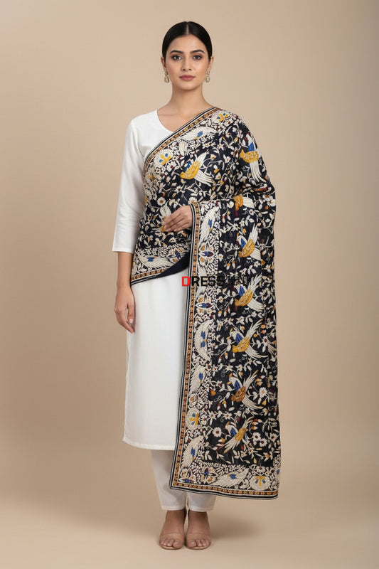 Pre Order Black Multicolour Parsi Gara Dupatta
