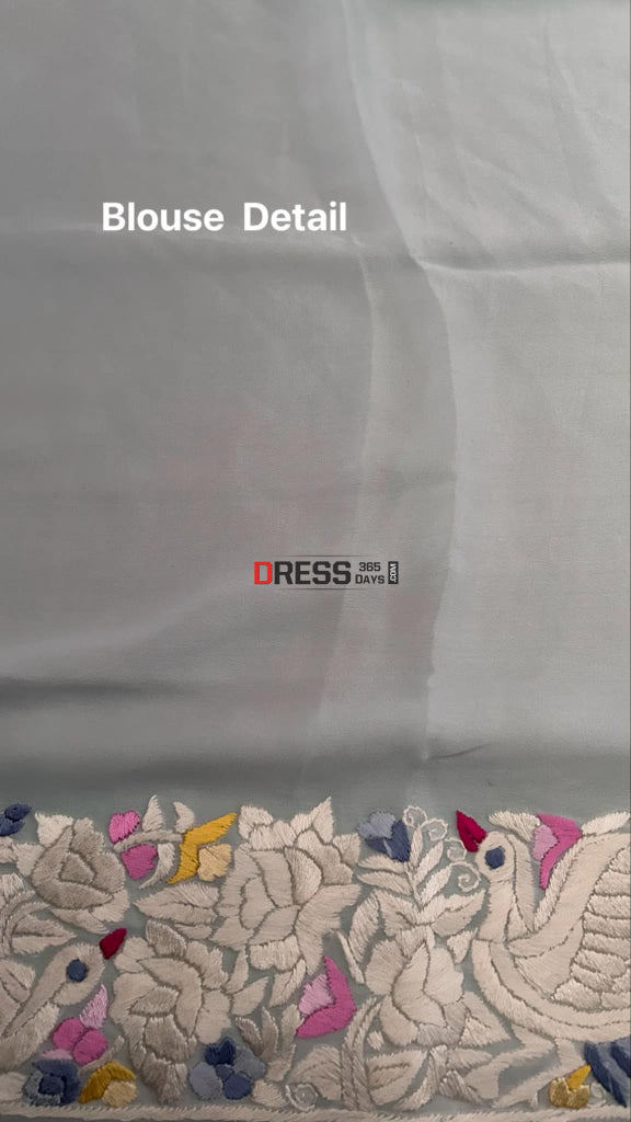 Mint Green Crepe Silk Parsi Gara Saree Parsi Gara Saree