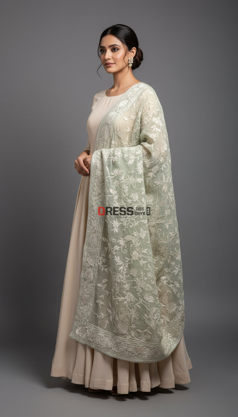 Light Seafoam Green Parsi Gara Dupatta