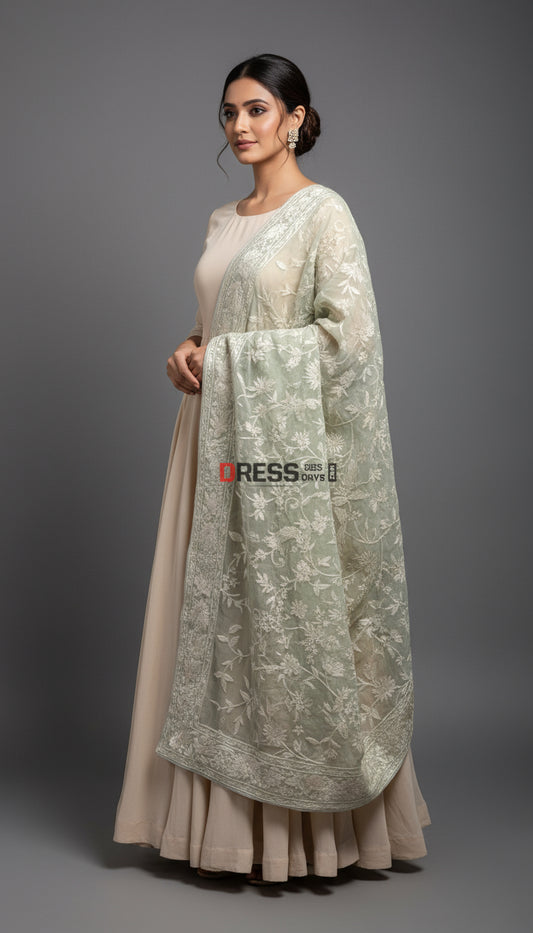 Light Seafoam Green Parsi Gara Dupatta