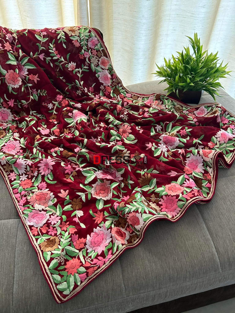 Multicolor Red Parsi Gara Dupatta