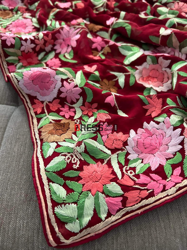 Multicolor Red Parsi Gara Dupatta