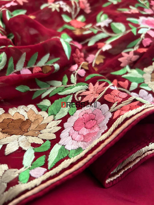 Multicolor Red Parsi Gara Dupatta