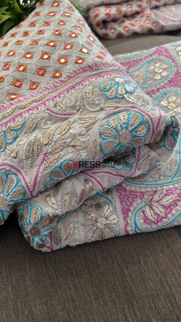 Multicolour Chikankari Mirror & Gota Patti Lehenga Set