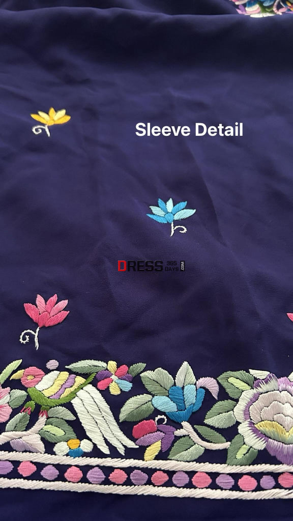 Navy & Multicolour Parsi Gara Kurti Fabric (Only Kurti) Suits