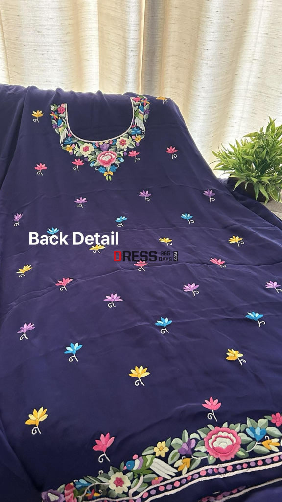 Navy & Multicolour Parsi Gara Kurti Fabric (Only Kurti) Suits