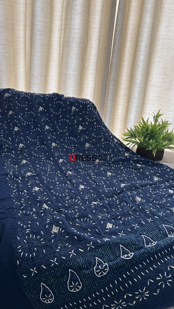 Navy Pearl Lucknowi Chikankari Suit Suits