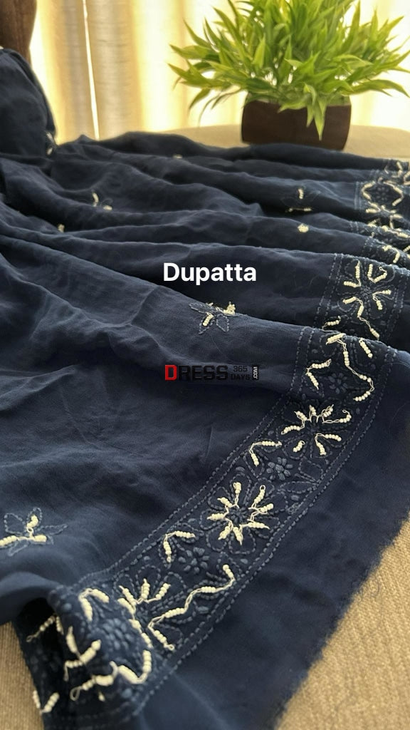 Navy Pearl Lucknowi Chikankari Suit Suits
