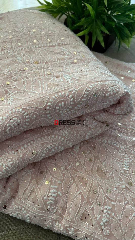 Oyster Pink Chikankari Mukaish Pure Georgette Saree Chikankari Saree