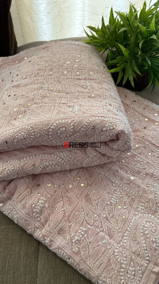 Oyster Pink Chikankari Mukaish Pure Georgette Saree Chikankari Saree