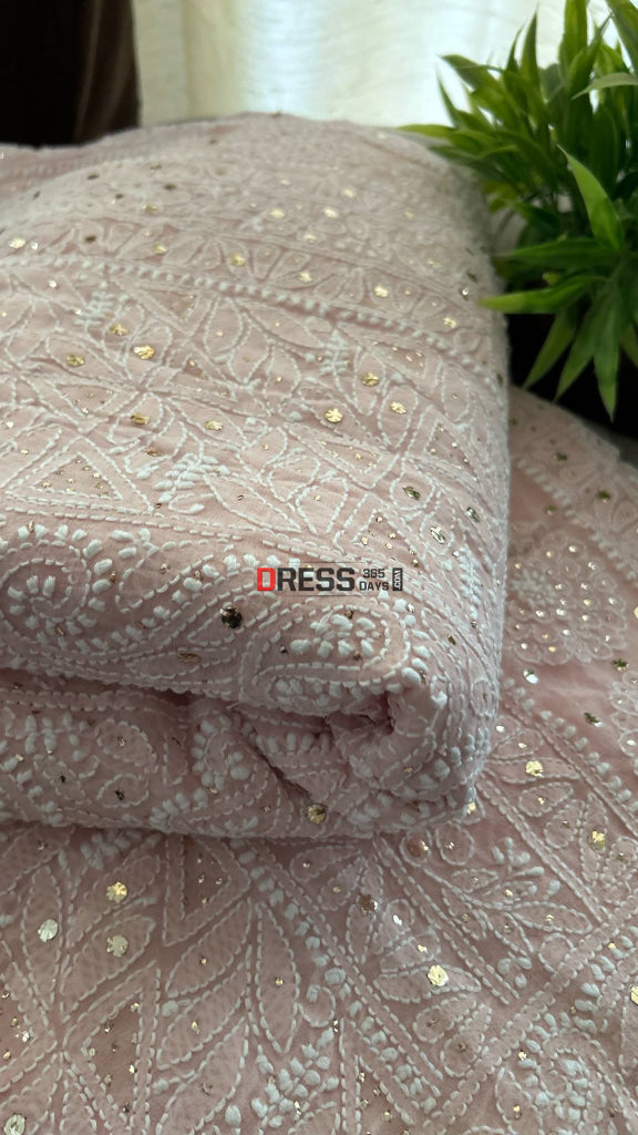 Oyster Pink Chikankari Mukaish Pure Georgette Saree Chikankari Saree