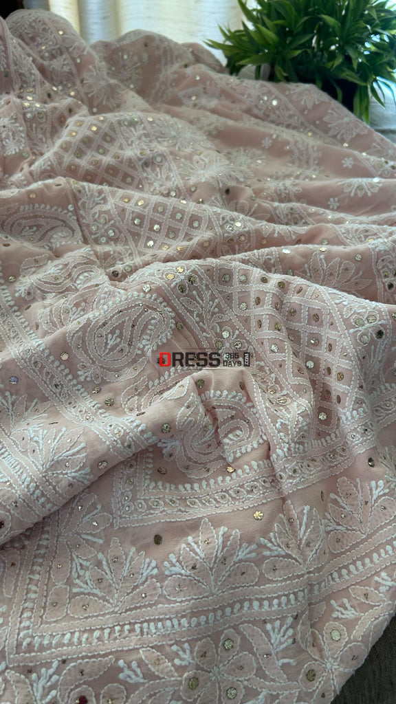 Oyster Pink Chikankari Mukaish Saree
