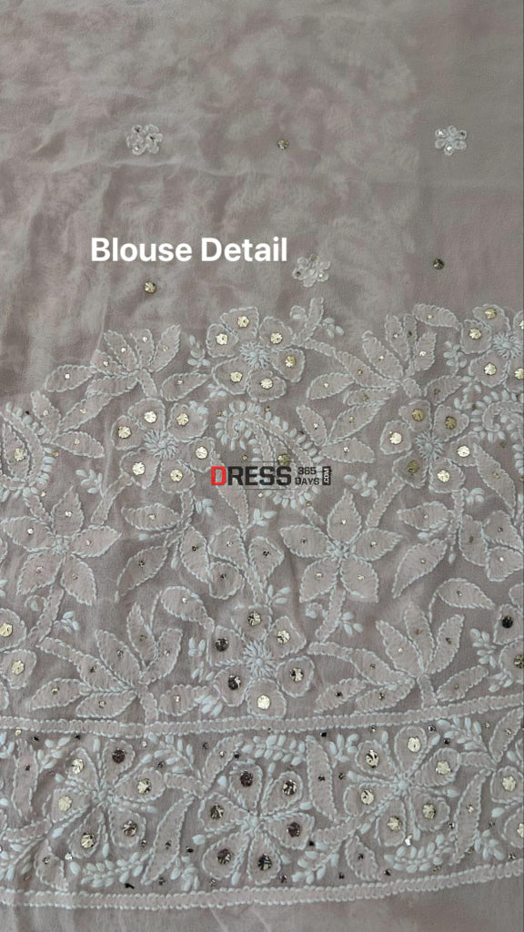 Oyster Pink Chikankari Mukaish Saree Chikankari Saree