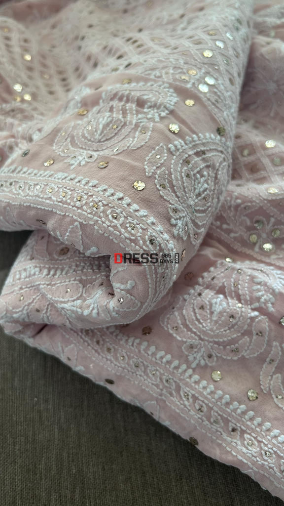 Oyster Pink Chikankari Mukaish Saree