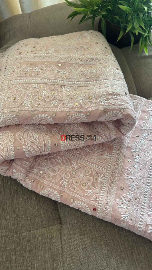 Oyster Pink Chikankari Mukaish Saree
