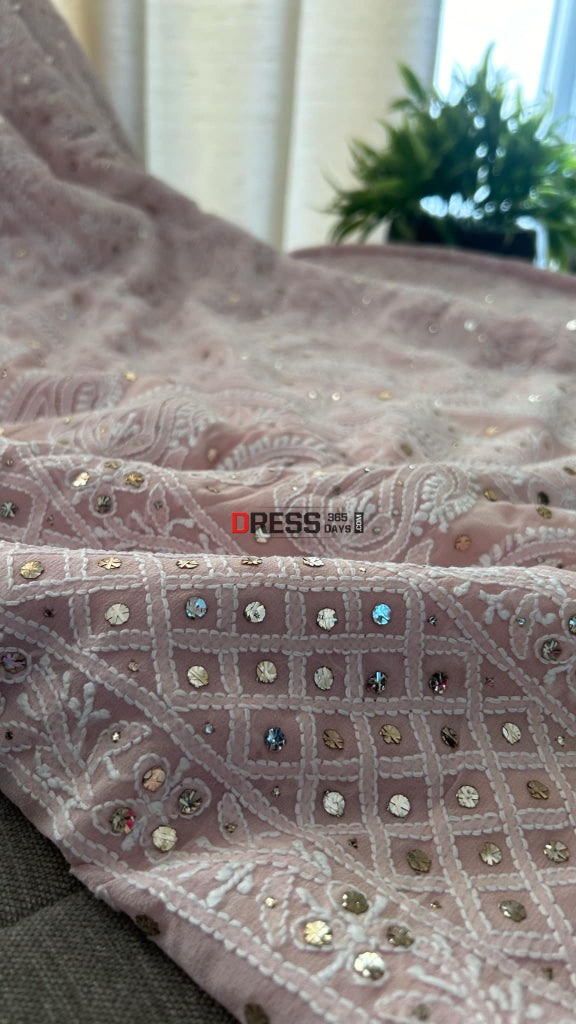 Oyster Pink Chikankari Mukaish Saree