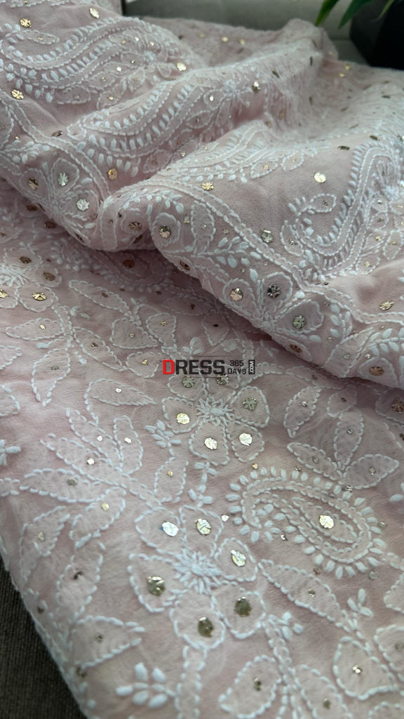 Oyster Pink Chikankari Mukaish Saree Chikankari Saree