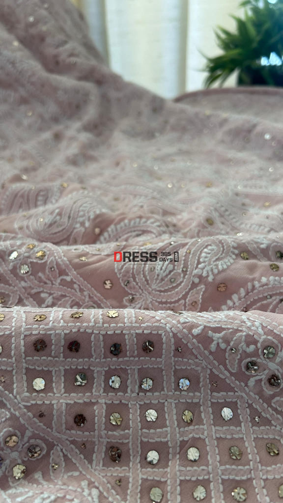 Oyster Pink Chikankari Mukaish Saree