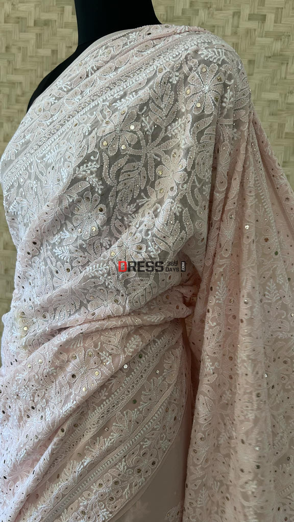 Oyster Pink Chikankari Mukaish Saree