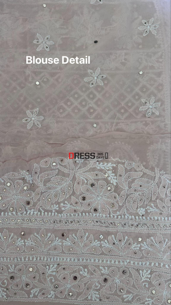 Oyster Pink Chikankari Mukaish Saree