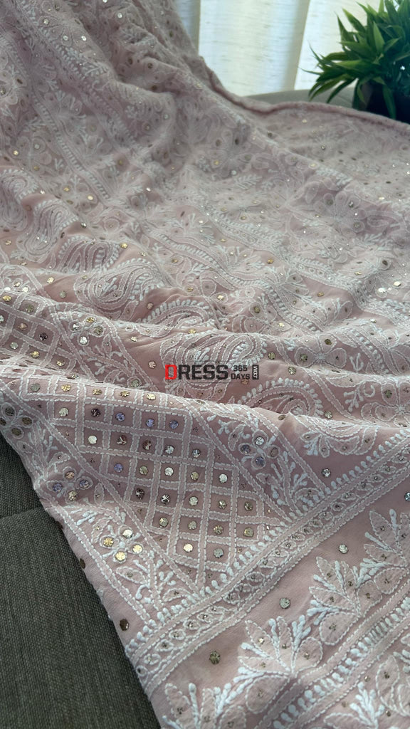 Oyster Pink Chikankari Mukaish Saree