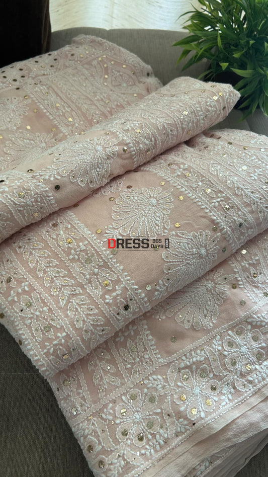 Oyster Pink Chikankari Mukaish Saree Chikankari Saree