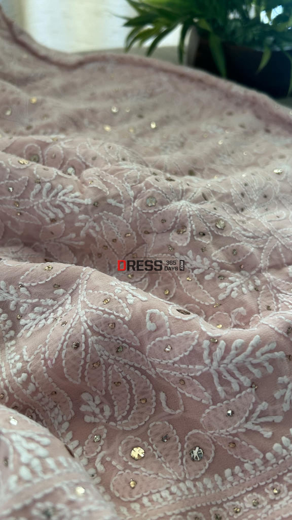 Oyster Pink Chikankari Mukaish Saree
