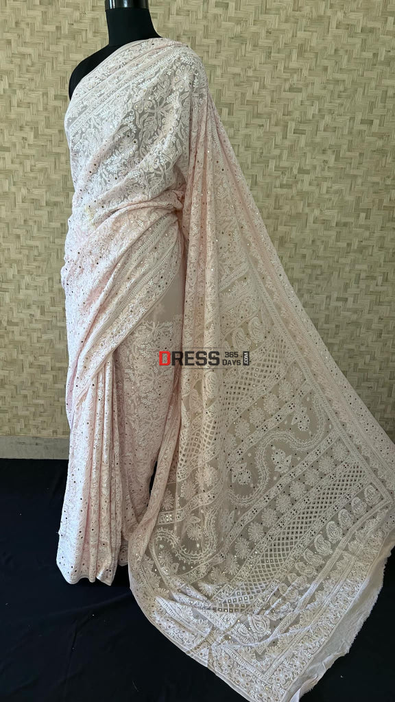 Oyster Pink Chikankari Mukaish Saree