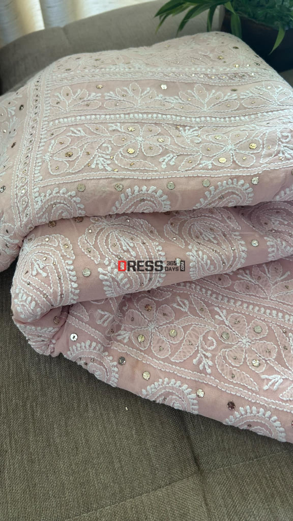 Oyster Pink Chikankari Mukaish Saree