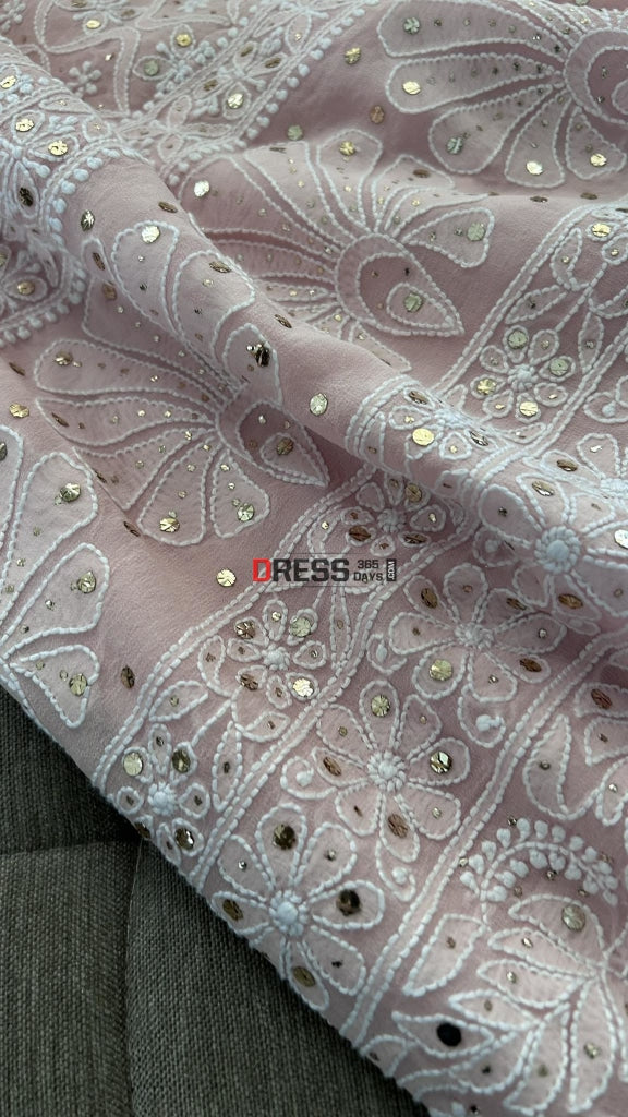 Oyster Pink Lucknowi Chikankari Mukaish Saree