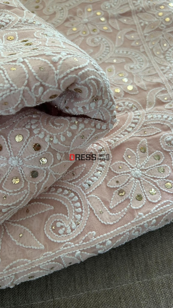 Oyster Pink Lucknowi Chikankari Mukaish Saree