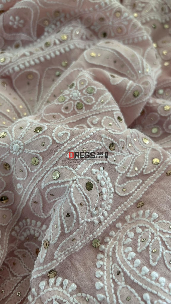 Oyster Pink Lucknowi Chikankari Mukaish Saree