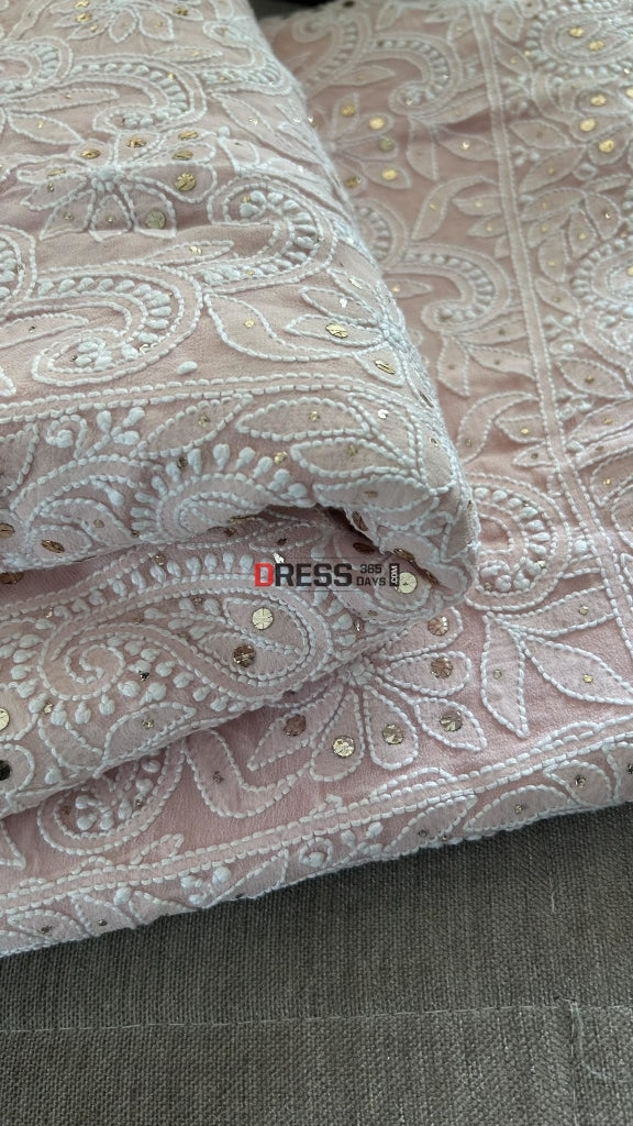 Oyster Pink Lucknowi Chikankari Mukaish Saree