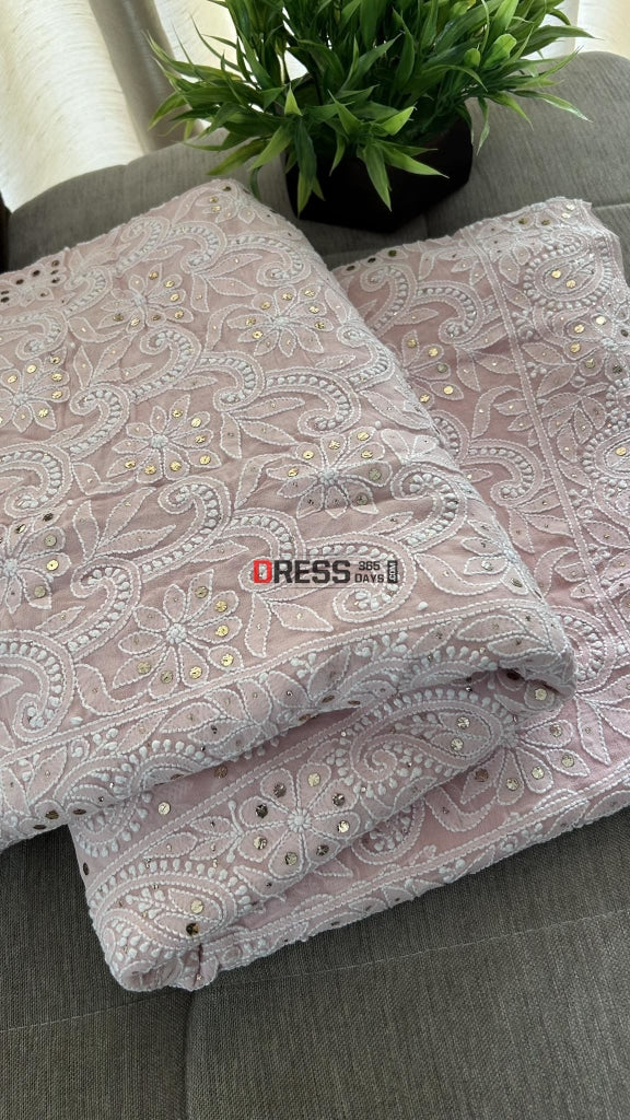 Oyster Pink Lucknowi Chikankari Mukaish Saree