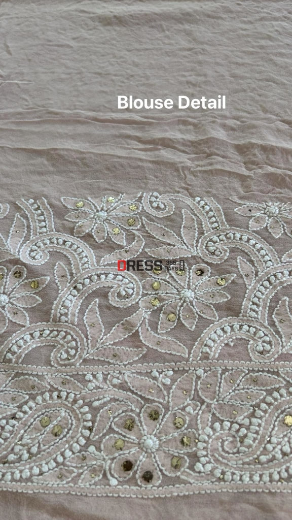 Oyster Pink Lucknowi Chikankari Mukaish Saree