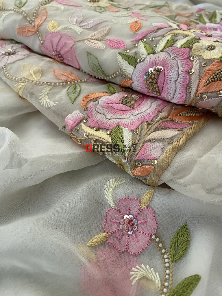 Parsi Gara & Chikankari Pearl Suit Suits