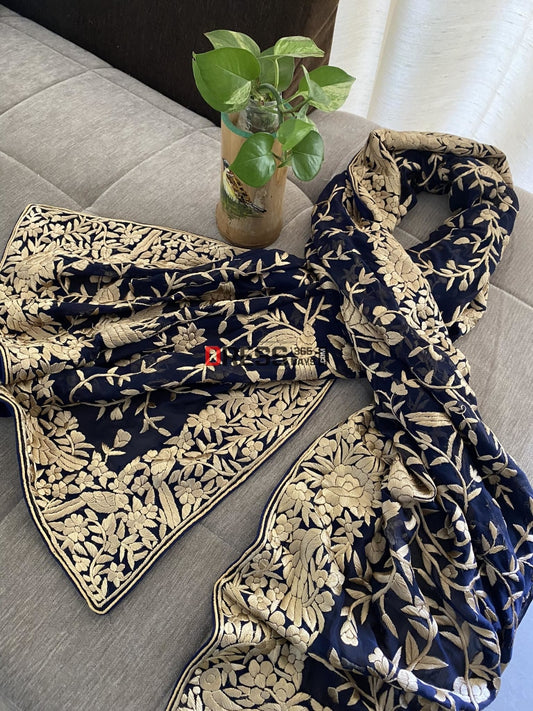 Parsi Gara Hand Embroidered Stole Dupatta