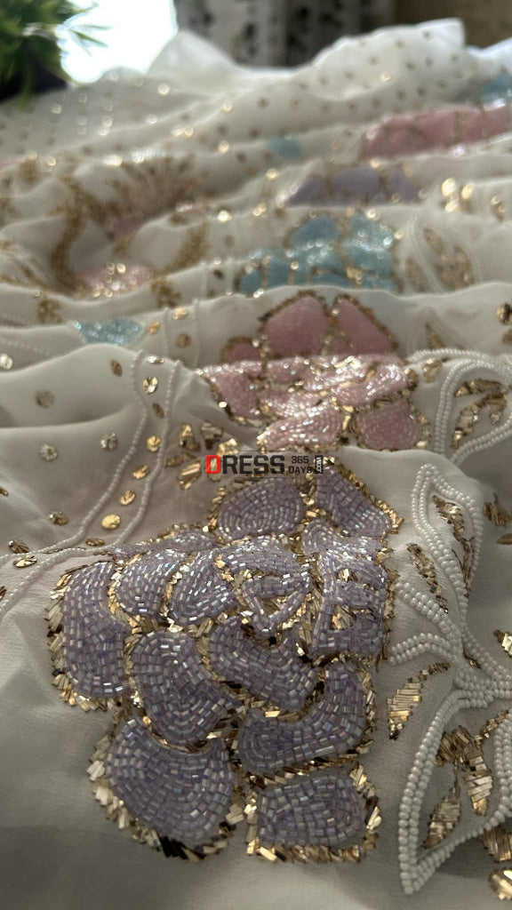 Party Wear Cut Dana Mukaish Kurta Dupatta Set (Viscose Georgette) Chikankari Suits