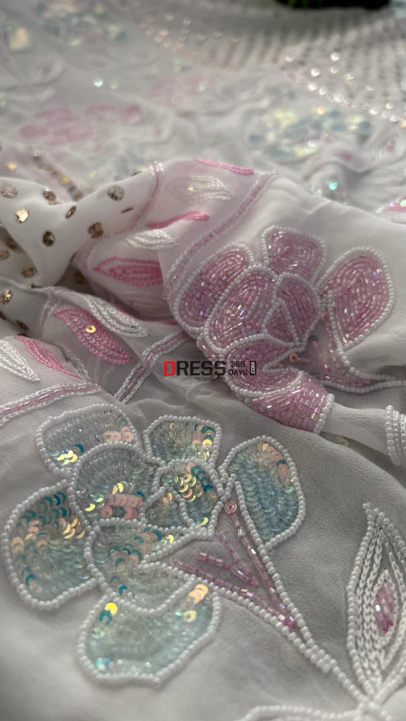 Party Wear Cut Dana Mukaish Kurta Dupatta Set (Viscose Georgette) Chikankari Suits