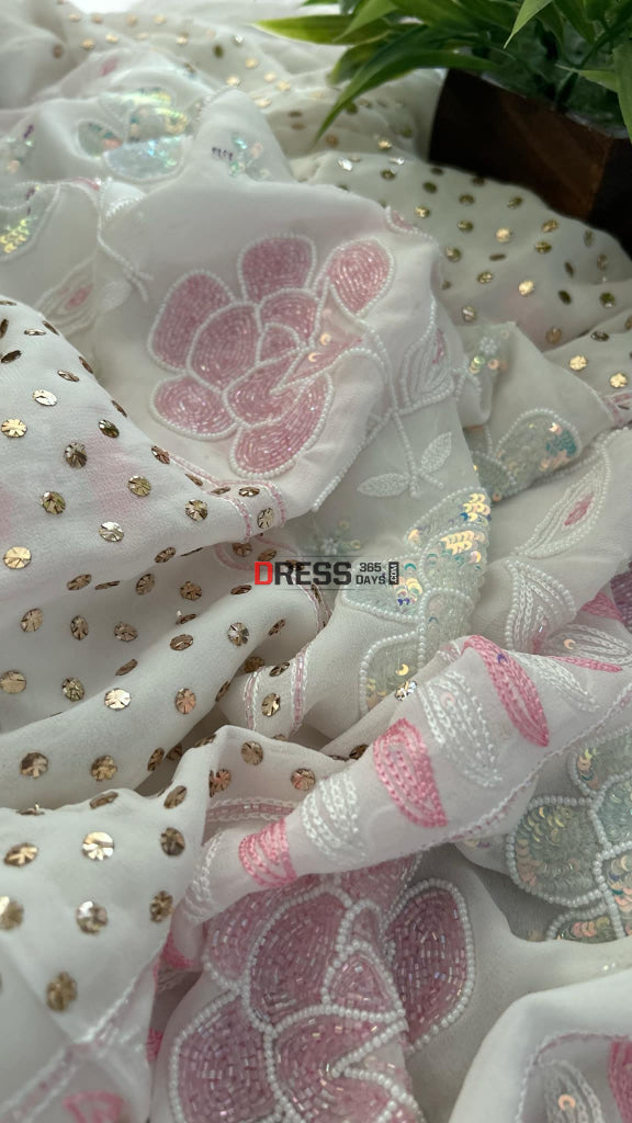 Party Wear Cut Dana Mukaish Kurta Dupatta Set (Viscose Georgette) Chikankari Suits