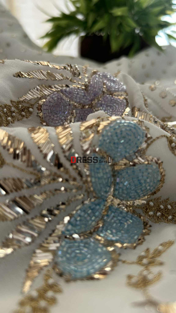 Party Wear Cut Dana Mukaish Kurta Dupatta Set (Viscose Georgette) Chikankari Suits